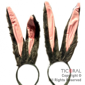 VINCHA OREJAS DE CONEJO SUPER LUJO CON ALAMBRE GRIS CON ROSA 42 CM x 1